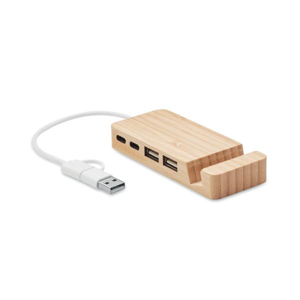 Hub 4 portas USB em bambu