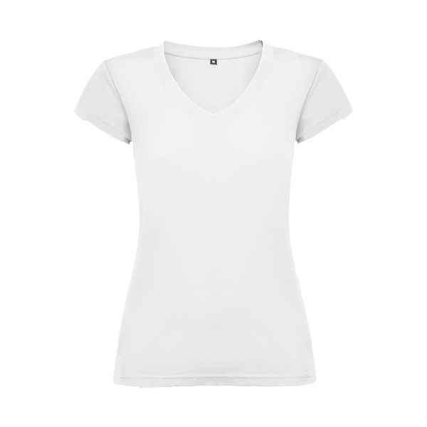 T-shirt de manga curta com decote em V para mulher 